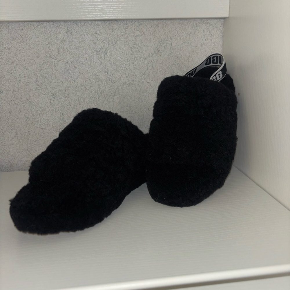 UGG Black Fuzzy Sandals